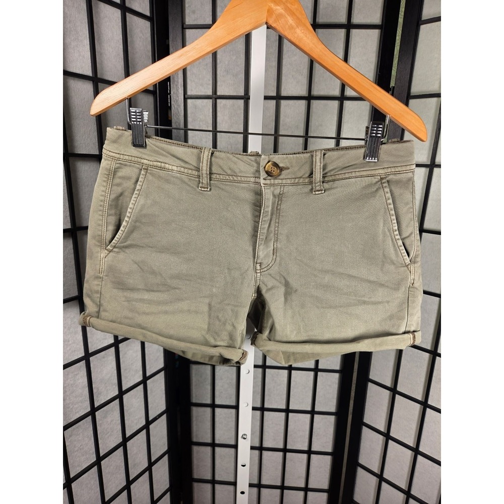 American Eagle Super Stretch Midi Shorts Olive Green Khaki Size 8 - Picture 1 of 5